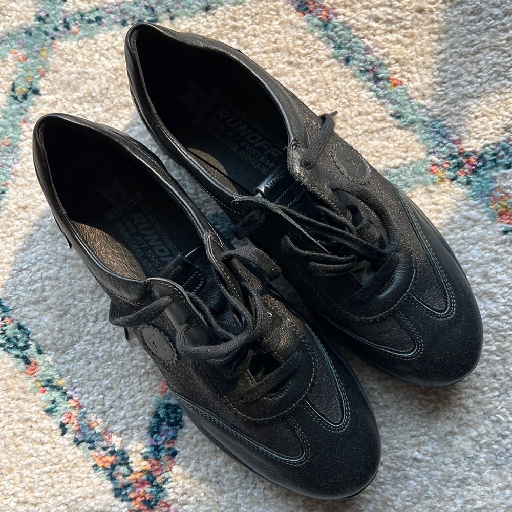 MEPHISTO Runoff Black Leather Sneakers Tennis Shoes - EUR 7 - US 9.5 LNWOT